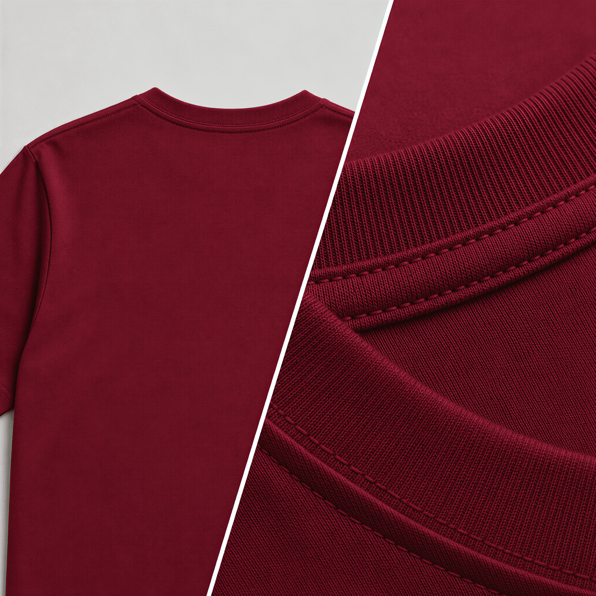 Foto de detalhe — camiseta básica na cor bordô
